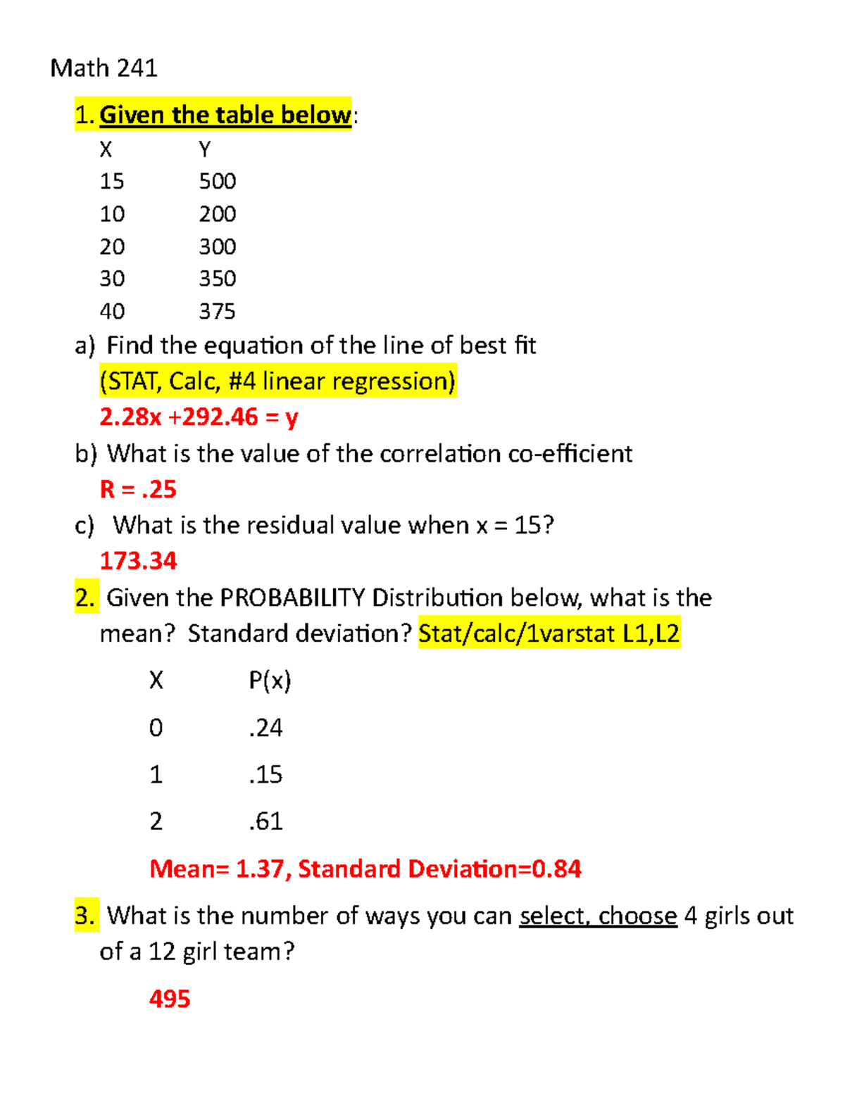 241 final review revisedspring 2015 clifton - Math 241 1. Given the ...