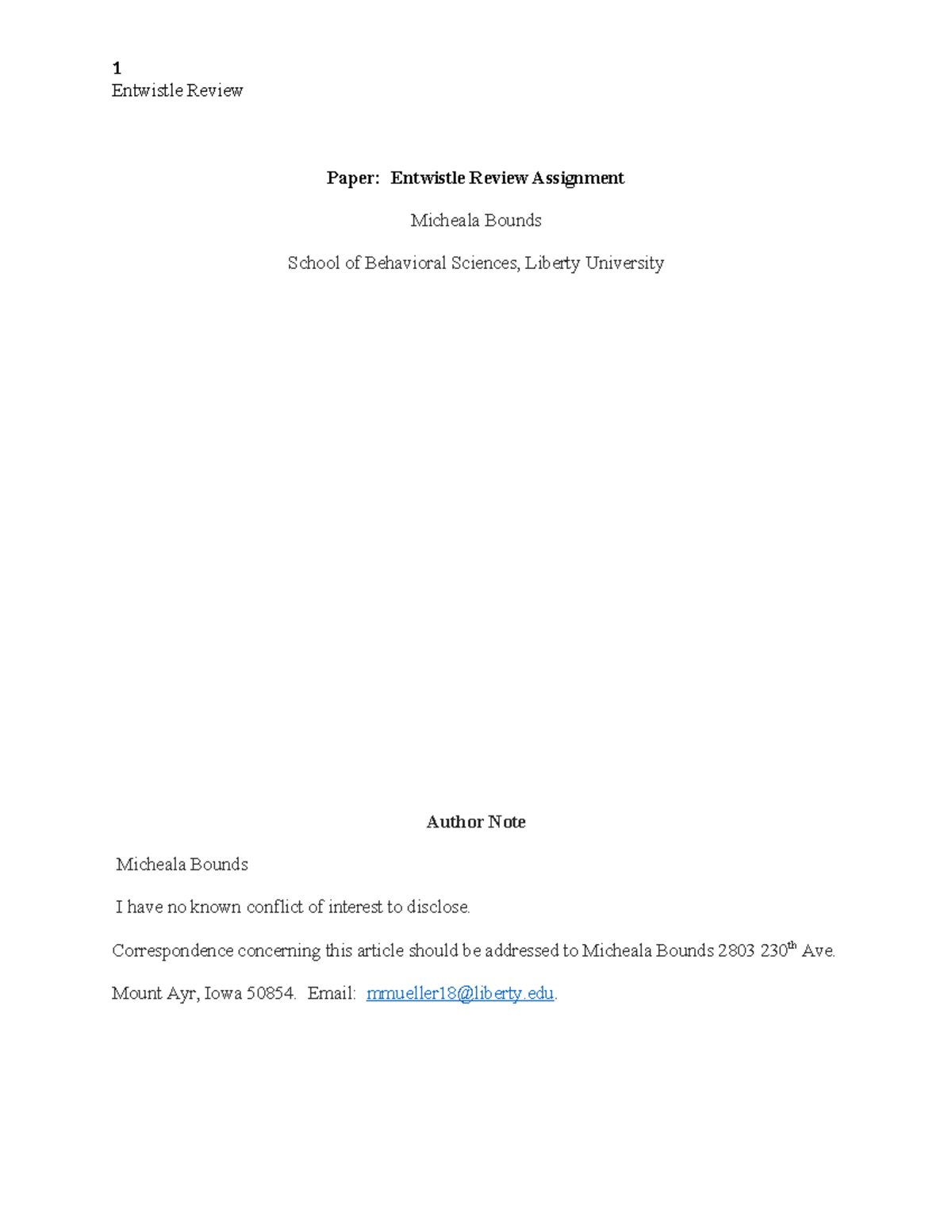 Bounds, M. - Paper Entwistle Review Assignment - Entwistle Review Paper ...