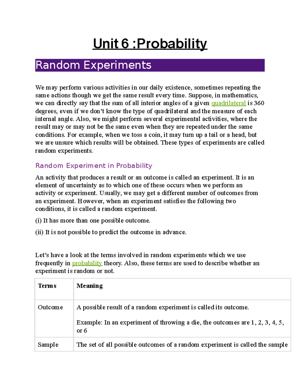 random experiment example problems