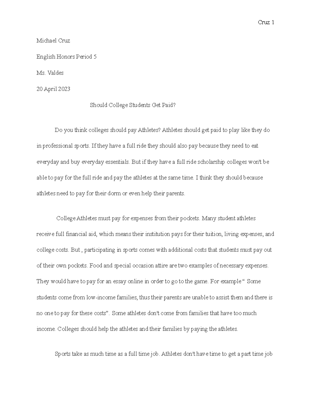 Untitled+document+ - Essay you can look at and learn from - Cruz 1 ...