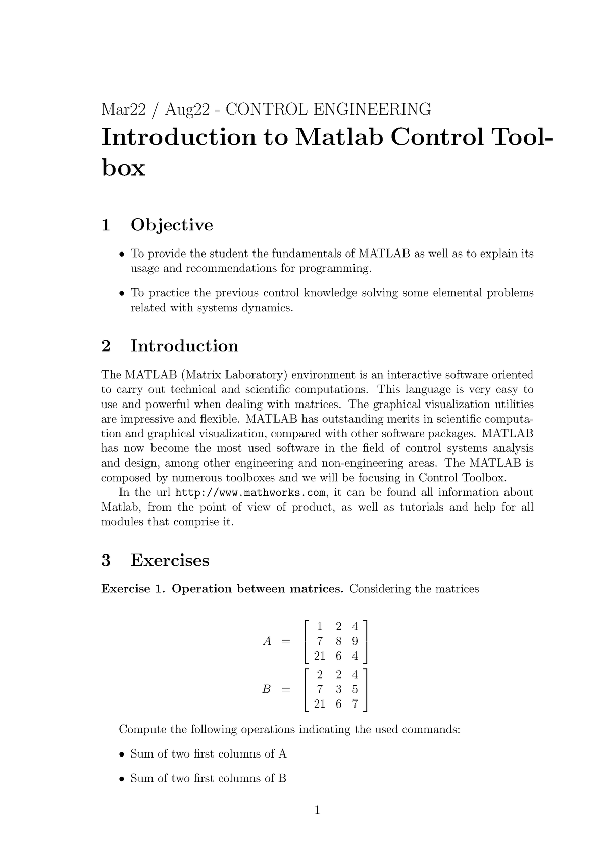 Problemas Repaso Matlab - Mar22 / Aug22 - CONTROL ENGINEERING ...