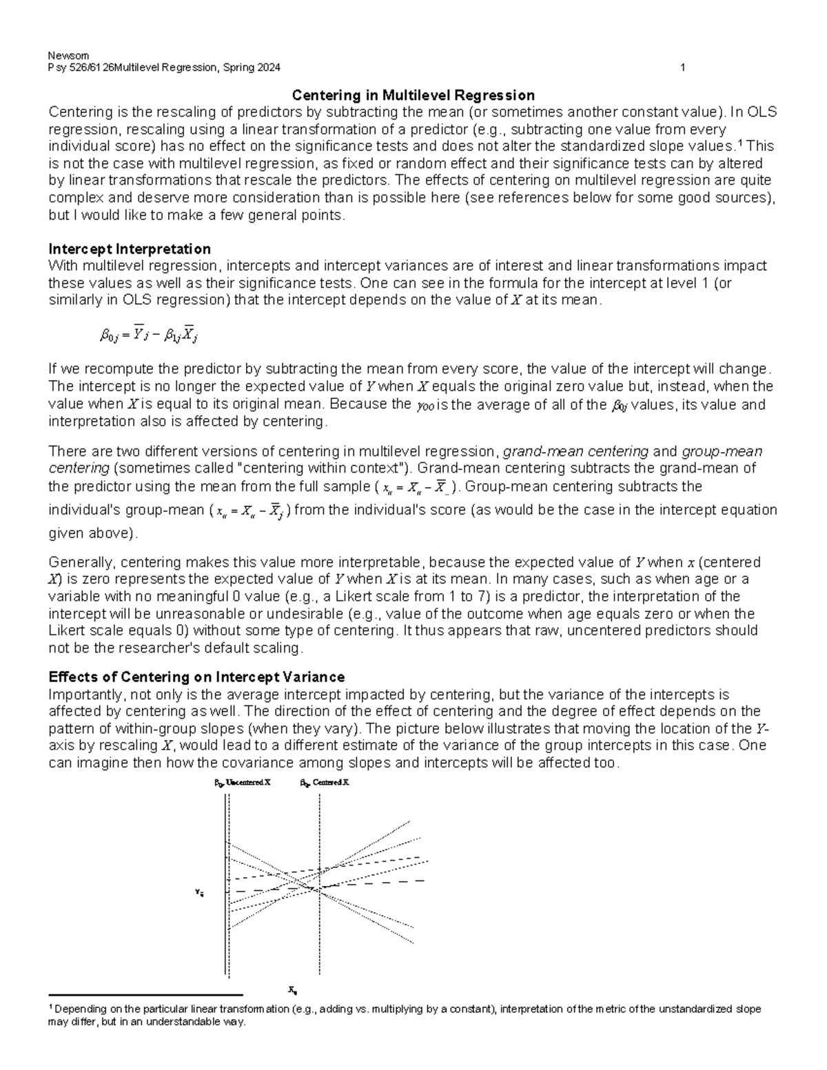 Ho centering - Psy 526/6126Multilevel Regression, Spring 2024 1 ...