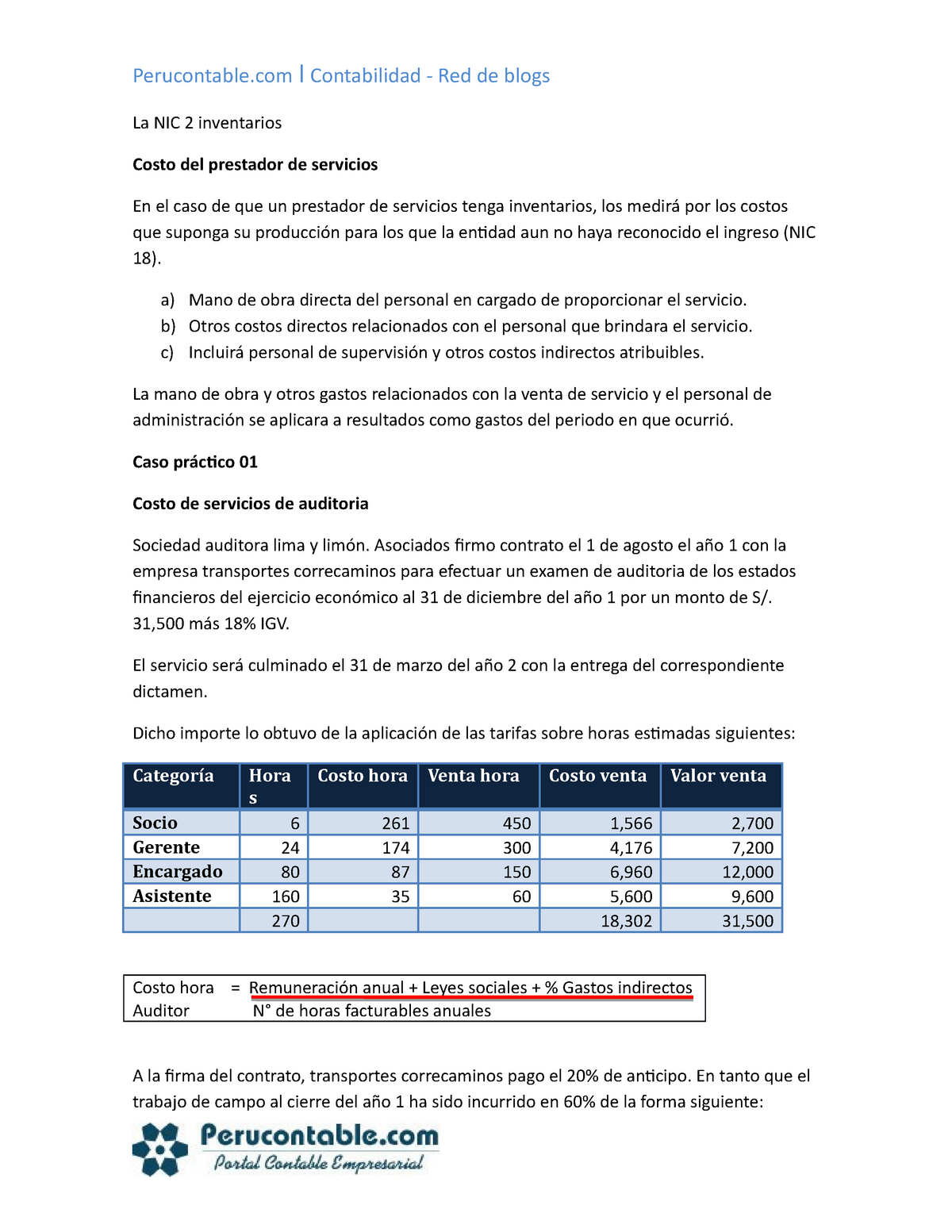 Caso Practico La Nic 2 Inventarios 1 La Nic 2 Inventarios Costo Del Prestador De Servicios En 7698