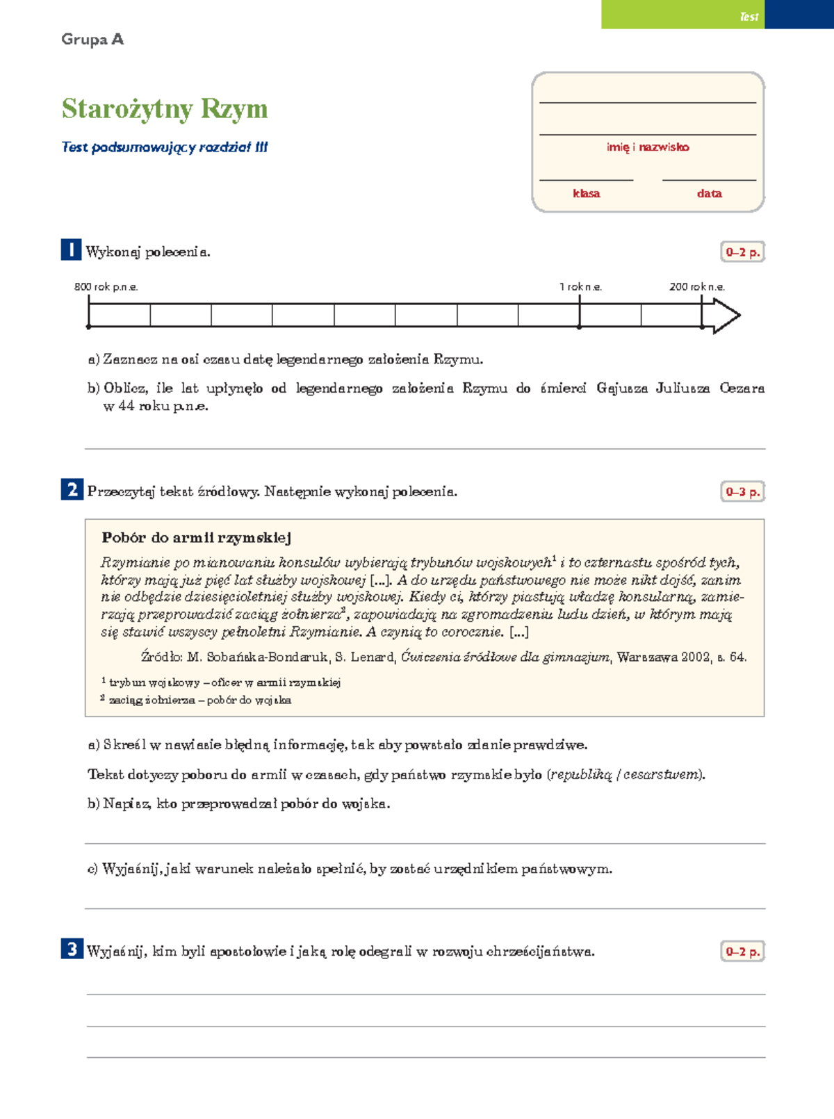 3 starozytny rzym test gr a - Test Grupa A imię i nazwisko klasa data 1