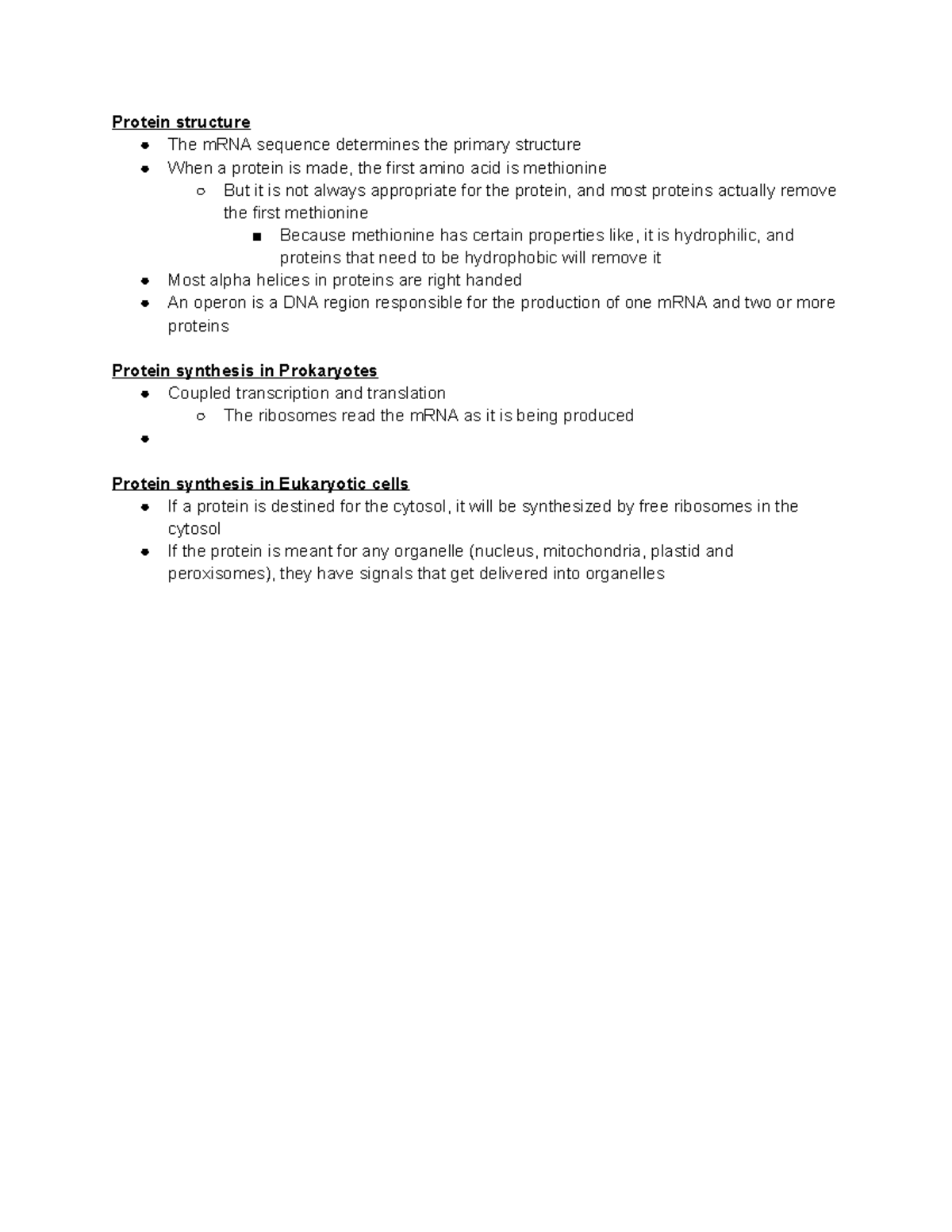 Protein - structure and location - Protein structure The mRNA sequence ...