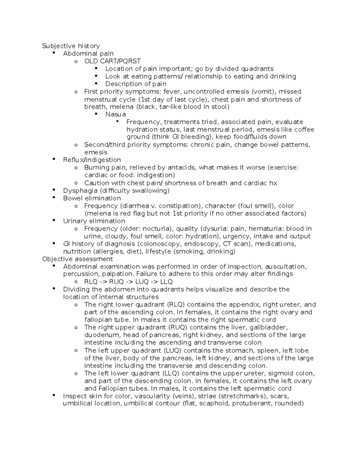 Abdominal Assessment - Connie Kartoz - Subjective history Abdominal ...