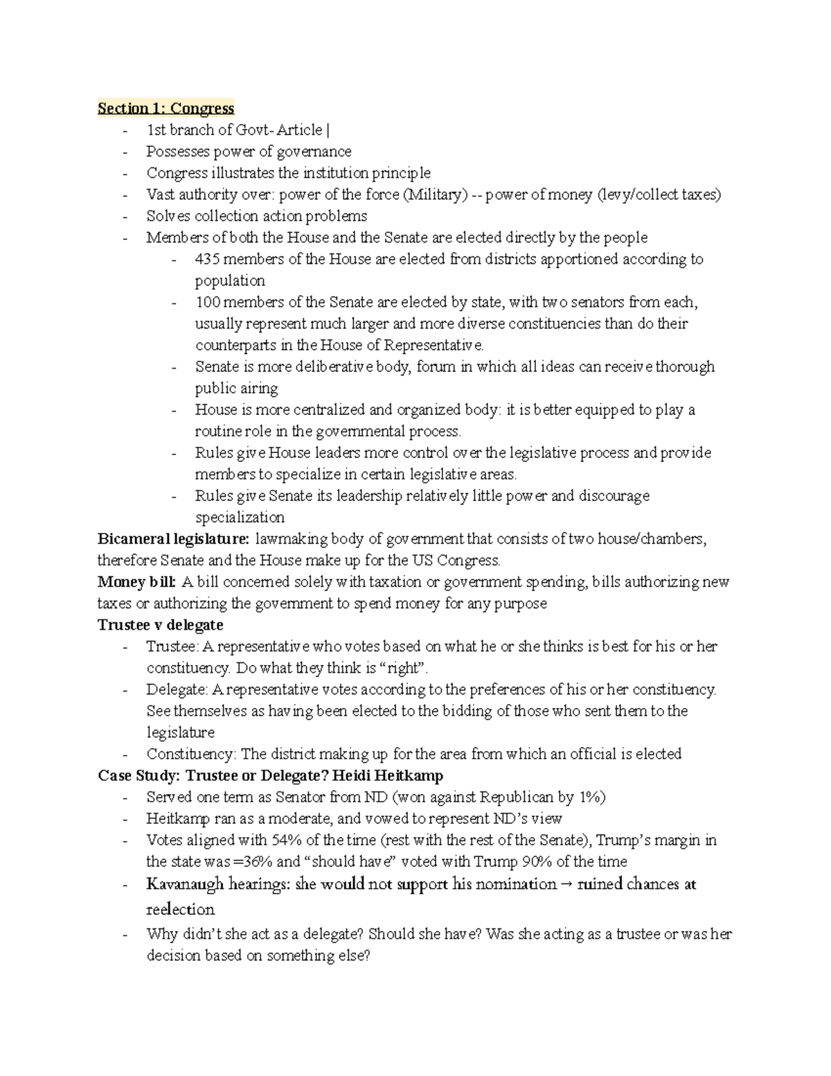 Congress Section 6 - notes - Section 1: Congress - 1st branch of Govt ...