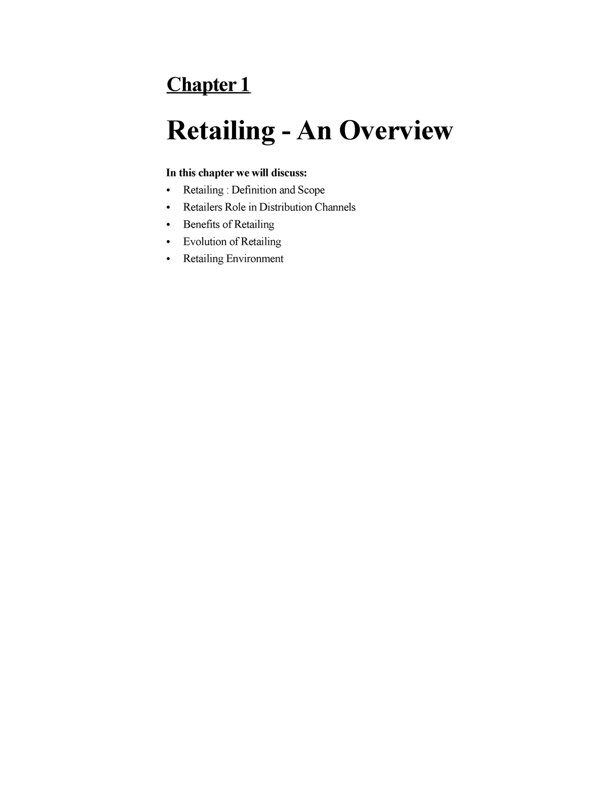 001 Retailing û An Overview - Chapter 1 Retailing - An Overview In This ...