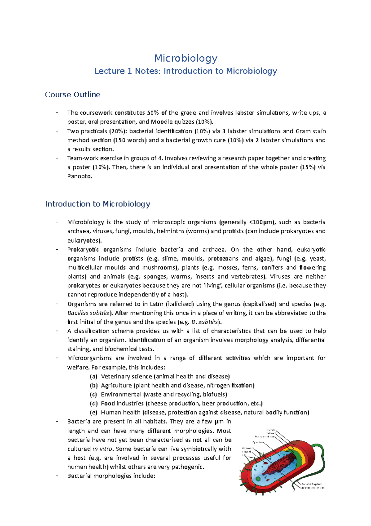 Lecture 1 Notes Introduction To Microbiology Microbiology Lecture 1