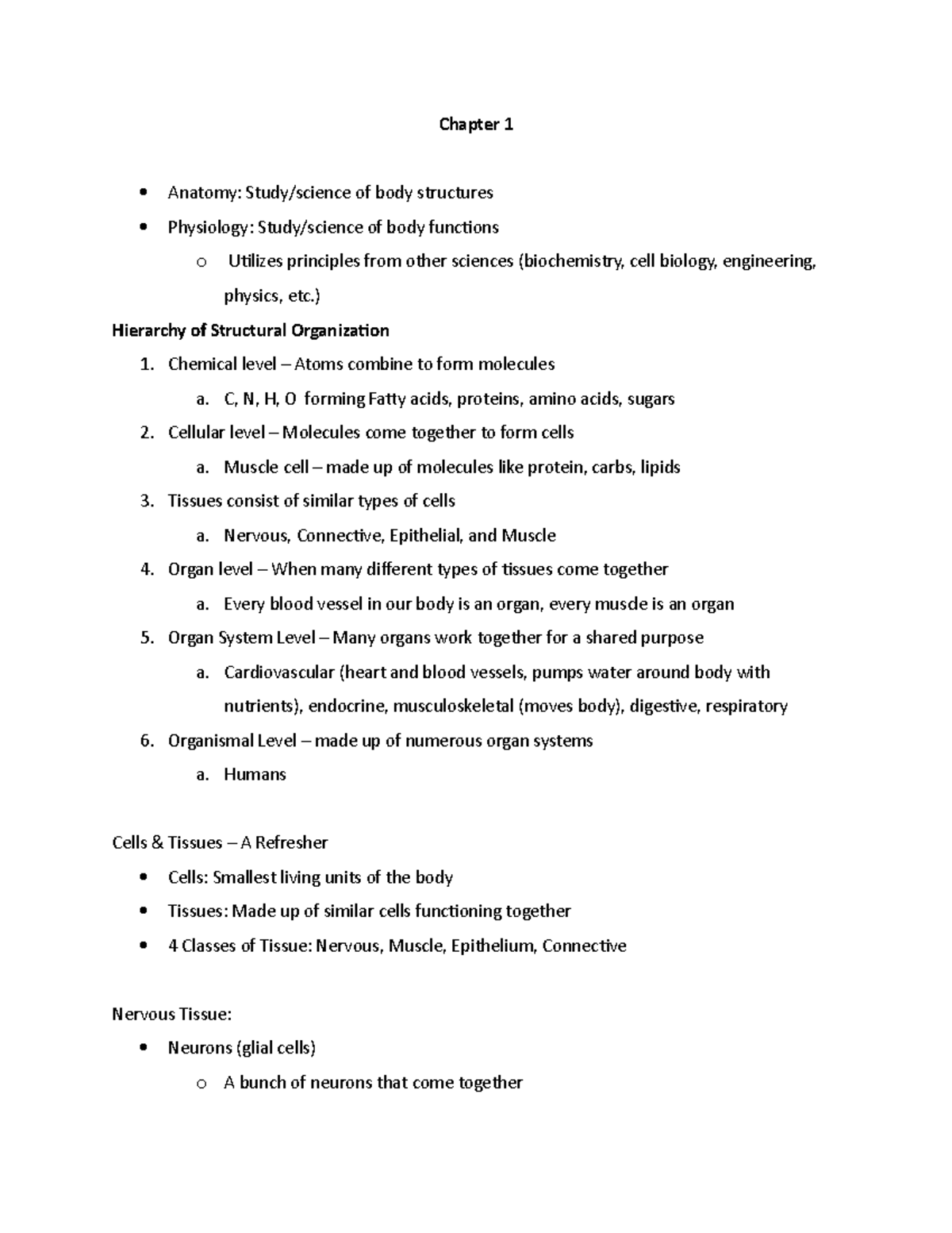 APK2105C Exam 1 Notes Physiology learning objectives from class