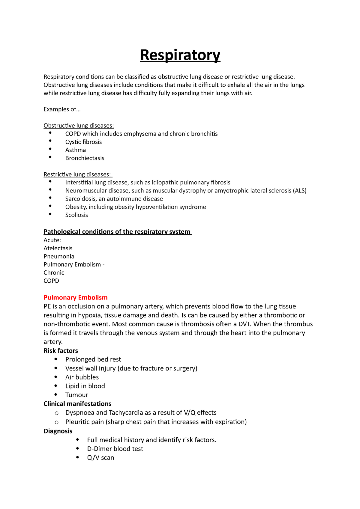 Respiratory - Respiratory Respiratory conditions can be classified as ...