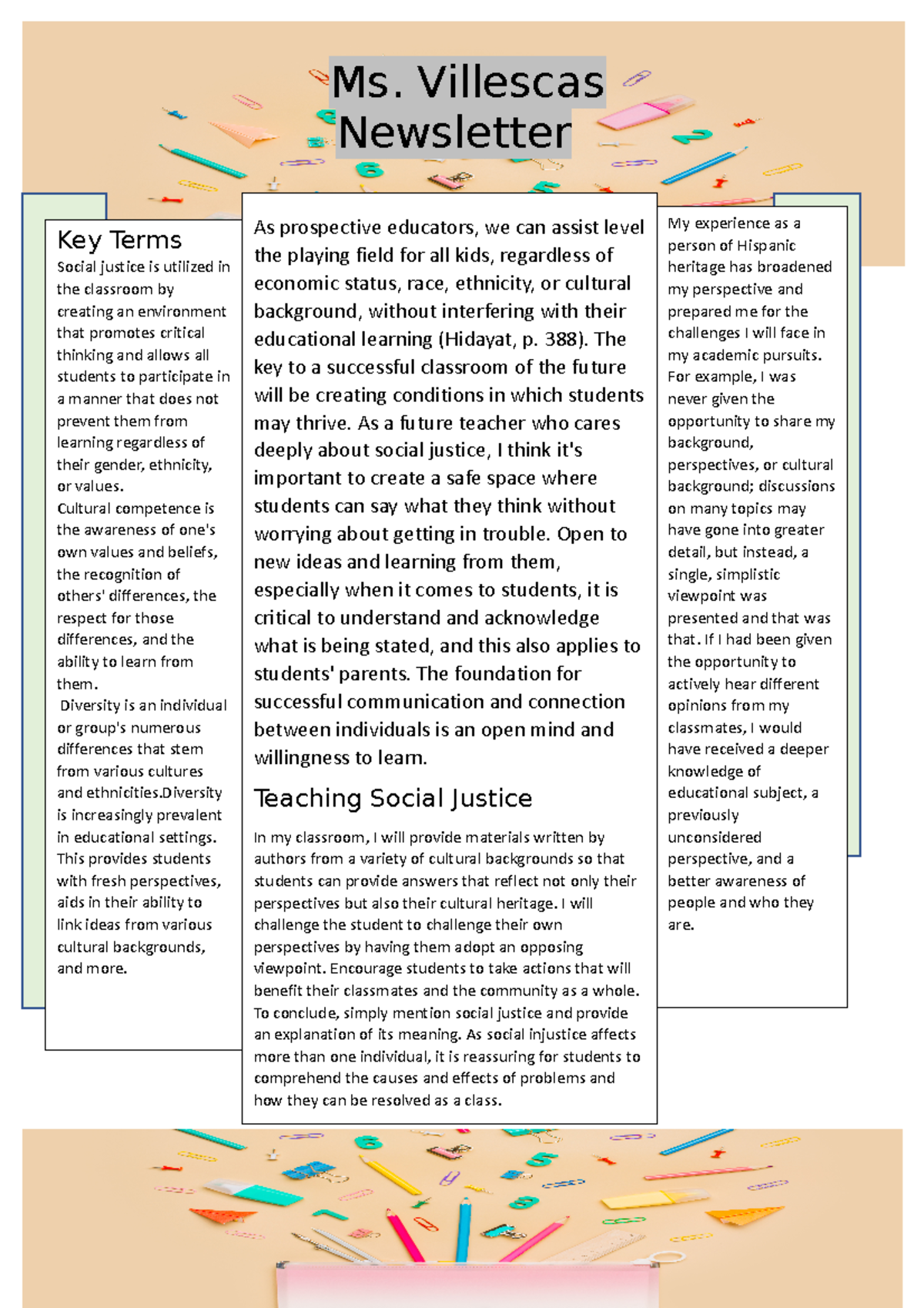 Liz V Newsletter - Ms. Villescas Newsletter Key Terms Social justice is ...