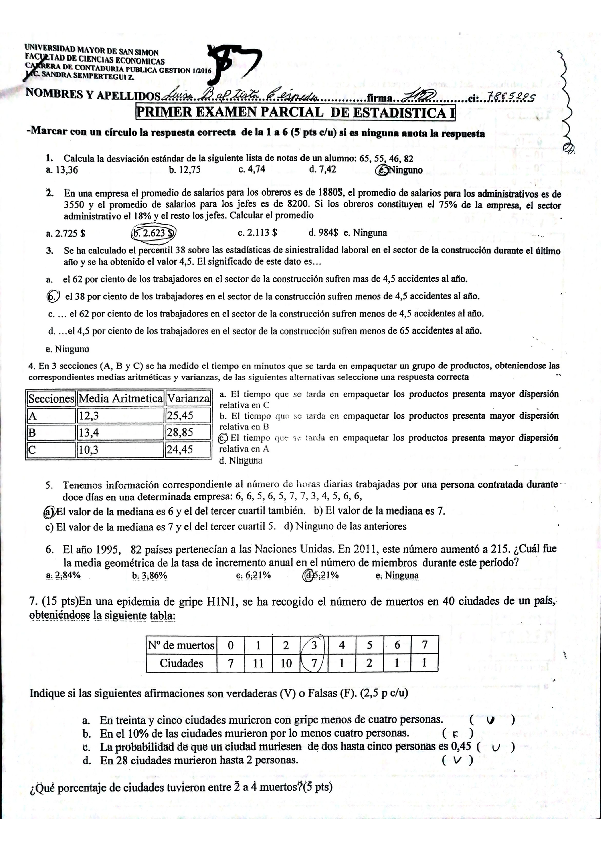 Examen Estadística 1 - Estadística - Studocu