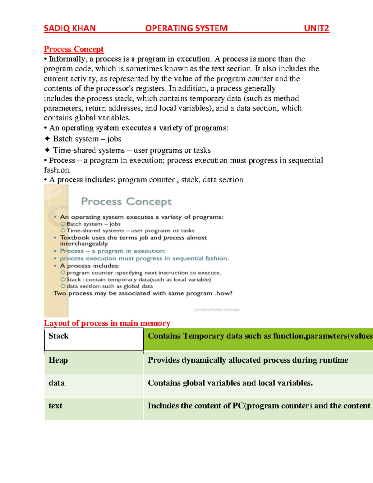 OS UNI 2 - this is entire 2nd unit - Process Concept Informally, a ...