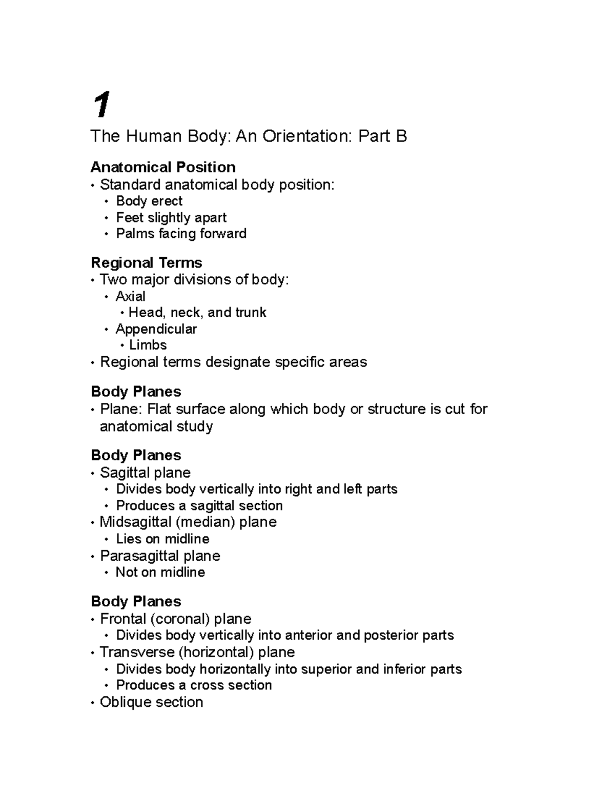 Chapter 1 Notes- Part 2 - 1 The Human Body: An Orientation: Part B ...