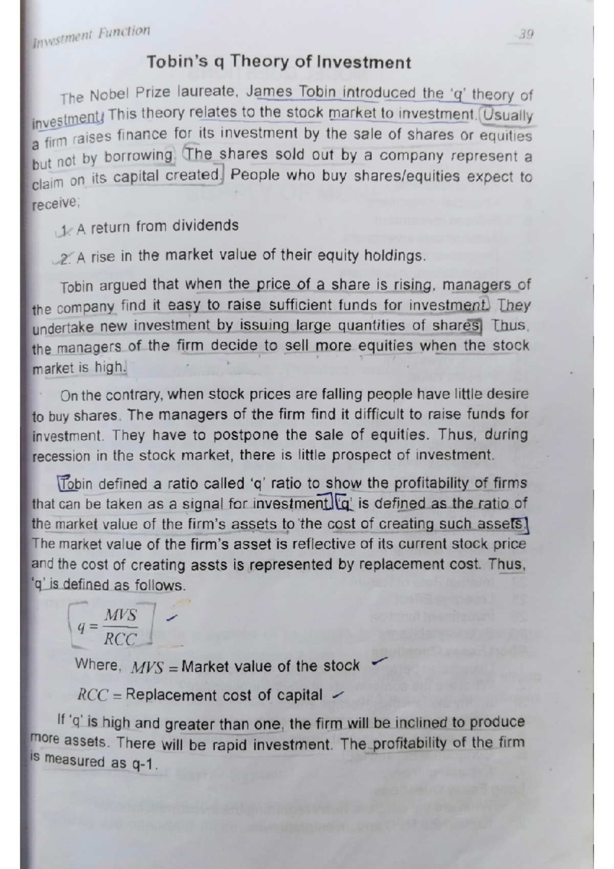 Tobins q Theory of Investment - B.A Economics - Studocu