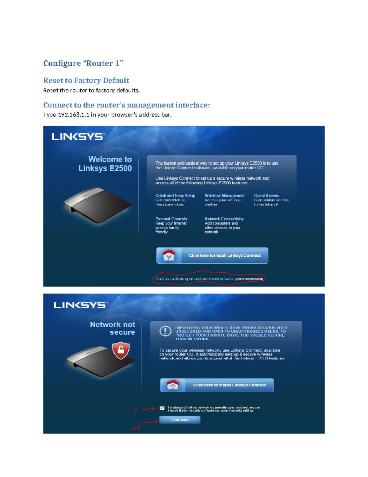 Lab04router 1config Configure “Router 1” Reset to Factory Default