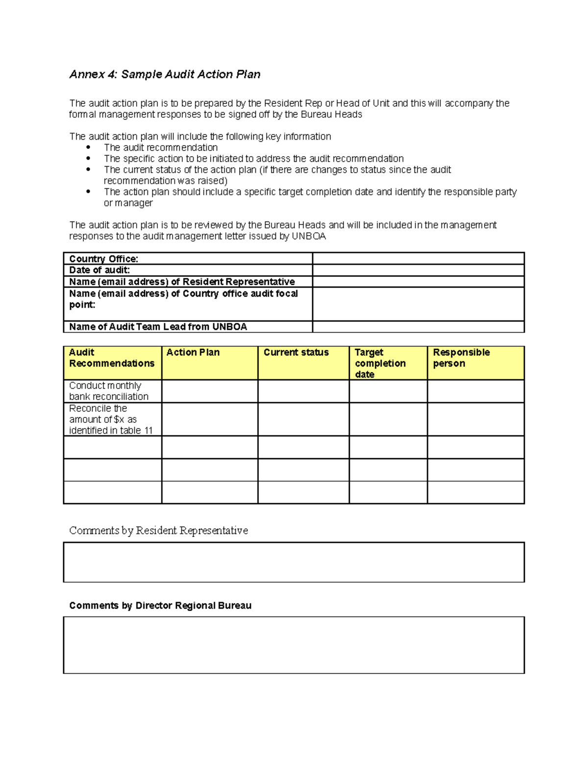 FRM External Auditors Annex 4 Sample audit action plan - Annex 4 ...
