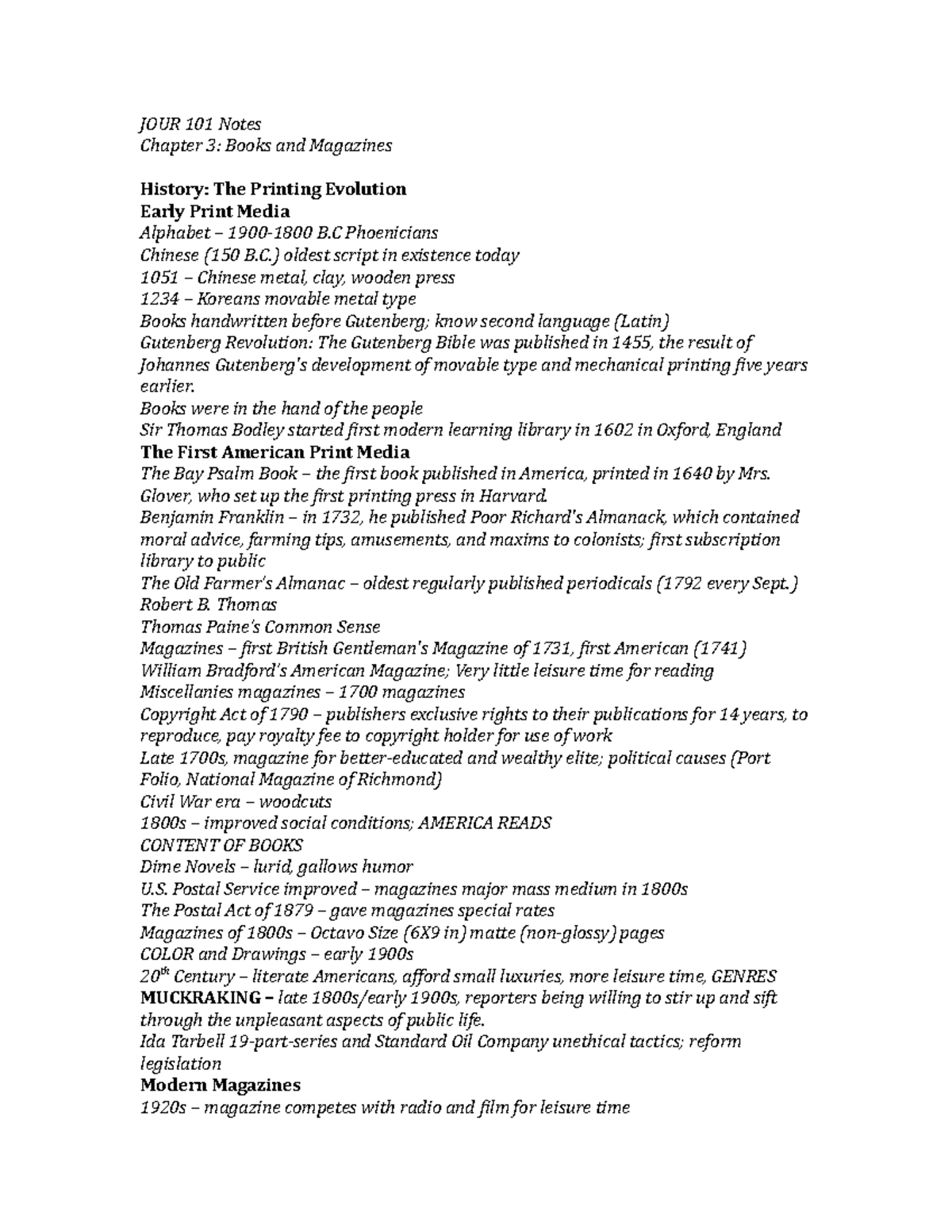 Chapter 3 JOUR 101 Summary Media Now Understanding Media, Culture