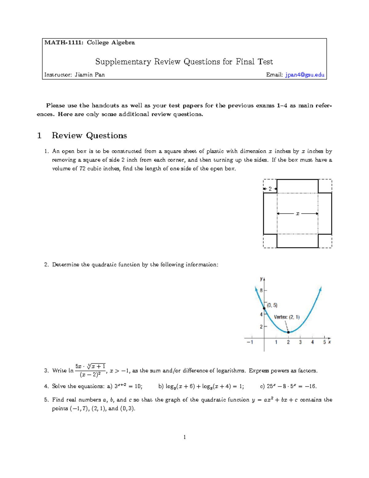 College Algebra 1101 Exam Prep - MATH-1111: College Algebra ...