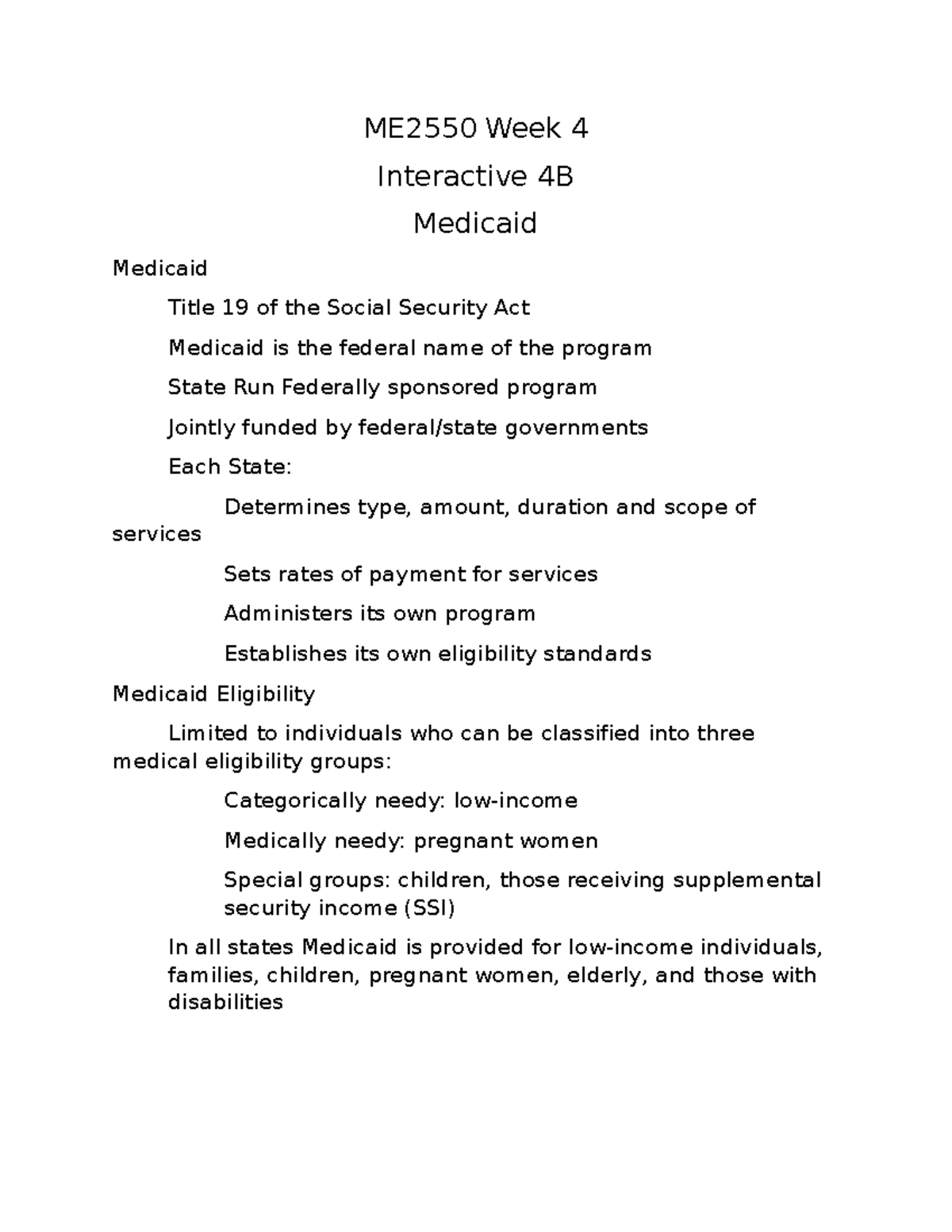 Interactive 4B - PowerPoint - ME2550 Week 4 Interactive 4B Medicaid ...