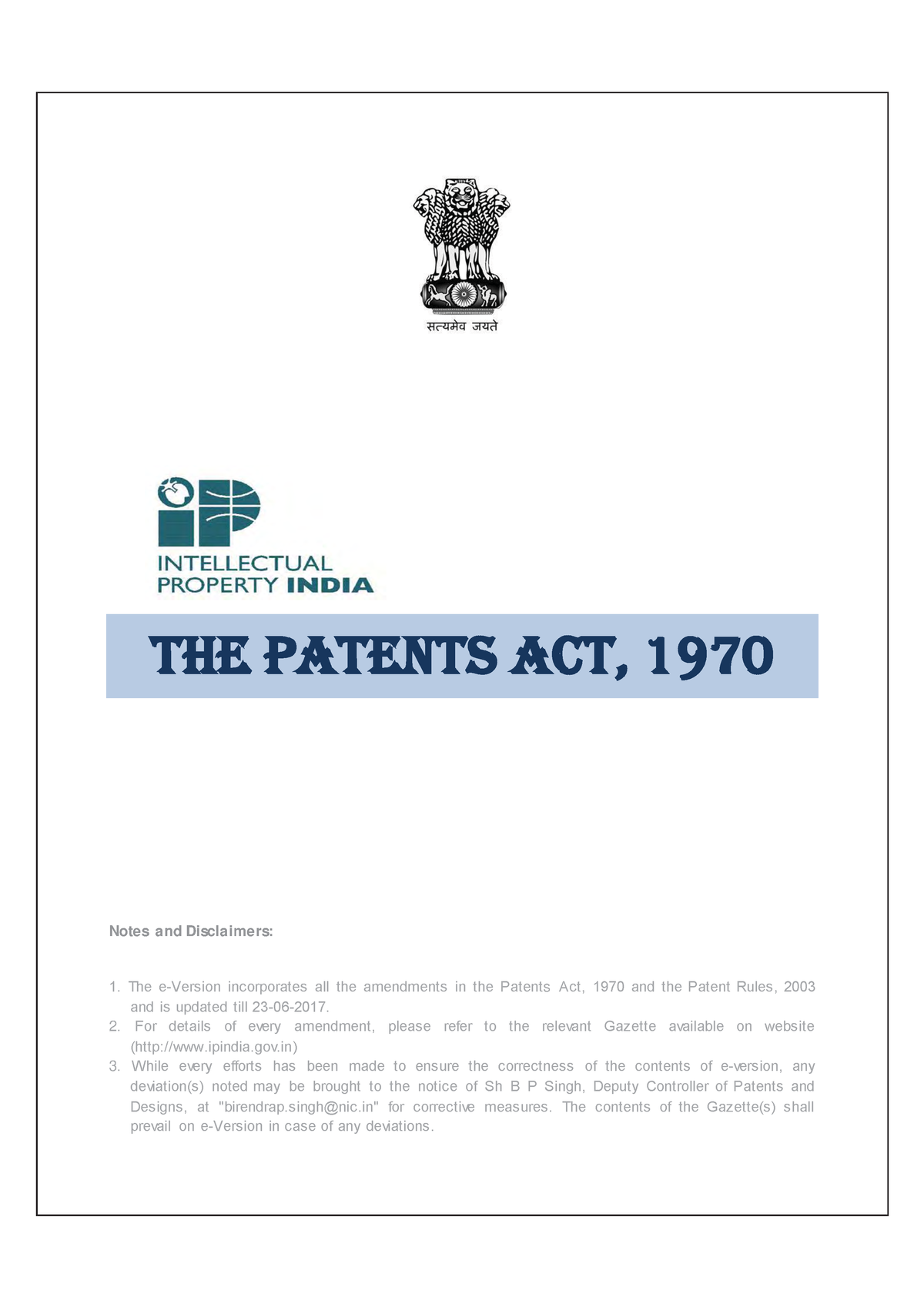 The Patents Act 1970 Updated Till 23 June 2017 Swayam TTHE PATENTS   Thumb 1200 1698 