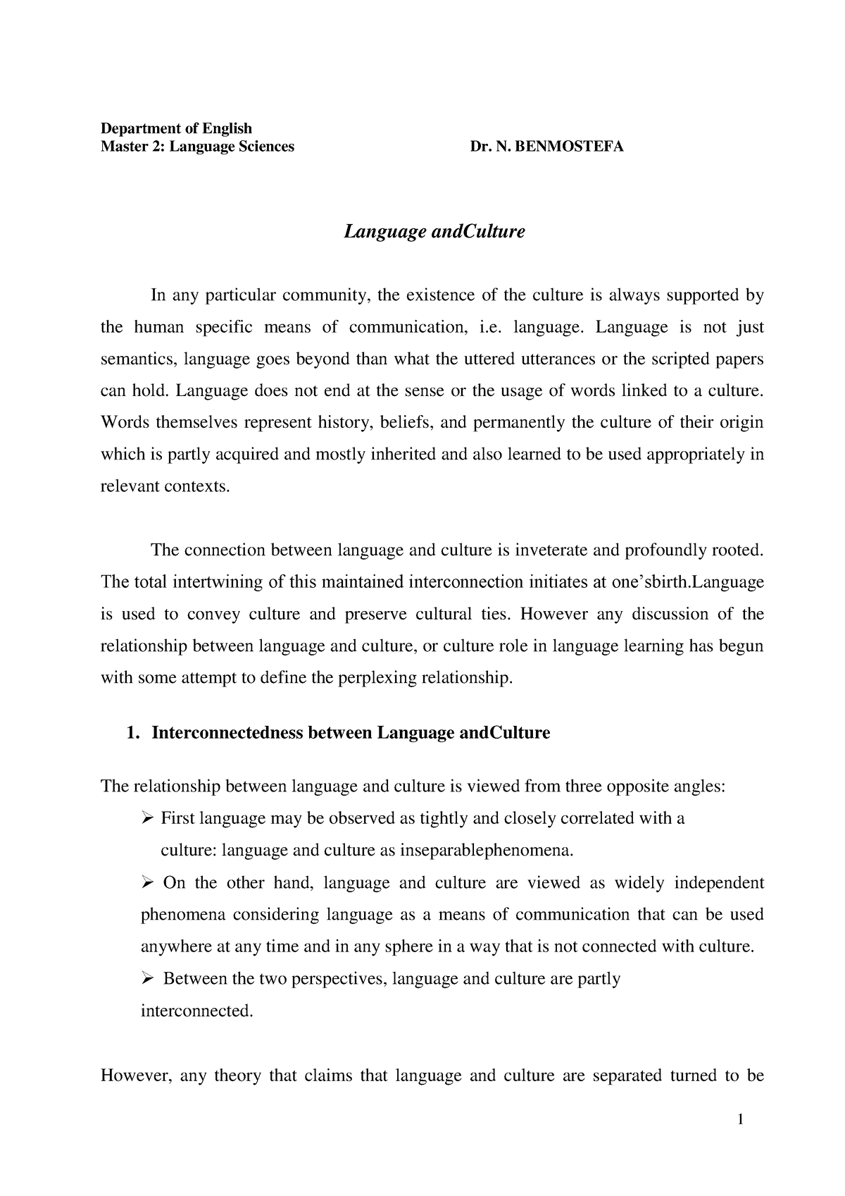 thesis statement about language and culture