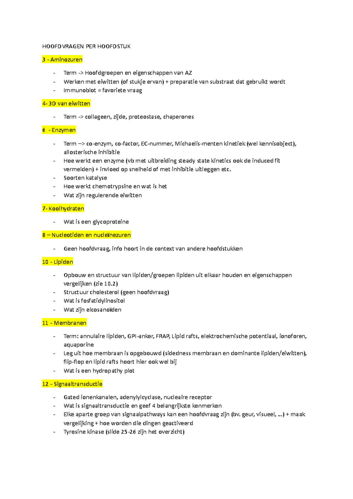 Biochemie-examen - HOOFDVRAGEN PER HOOFDSTUK 3 - Aminozuren - Term ...