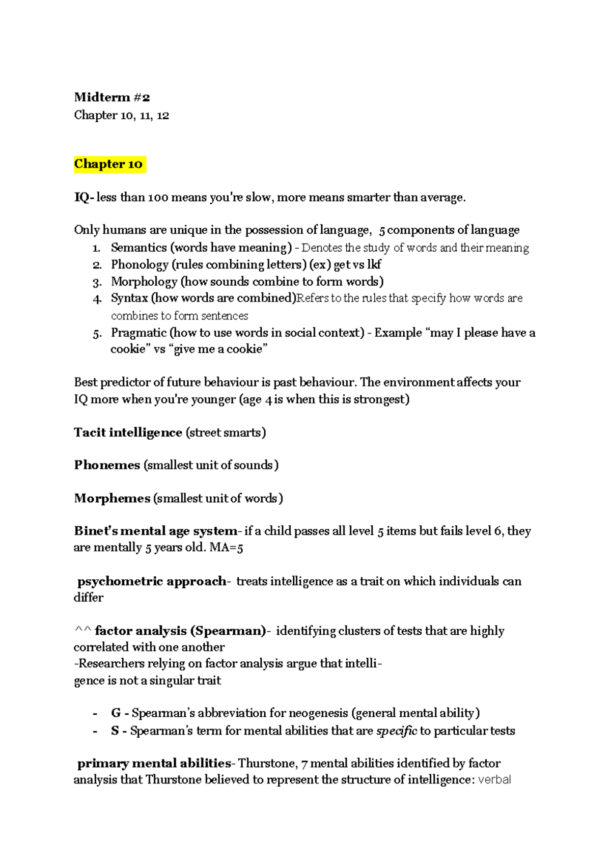 Midterm#2 PSYC2450 - This is summary study notes for the second midterm ...