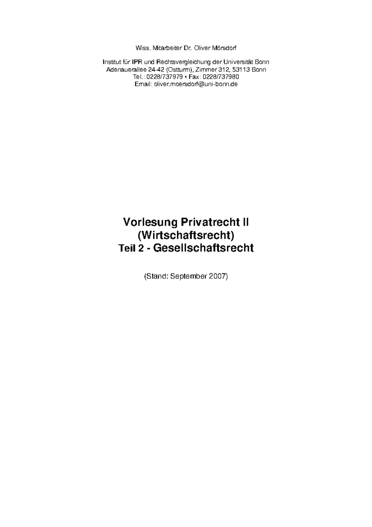 Skript Gesellschaftsrecht Von Prof Moersdorf Pm Lp6 18 - 