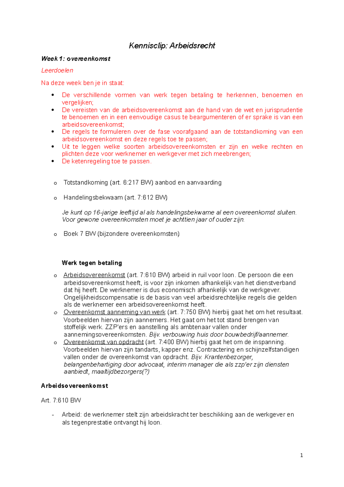 Volledige Samenvatting Arbeidsrecht P4 - Kennisclip: Arbeidsrecht Week ...