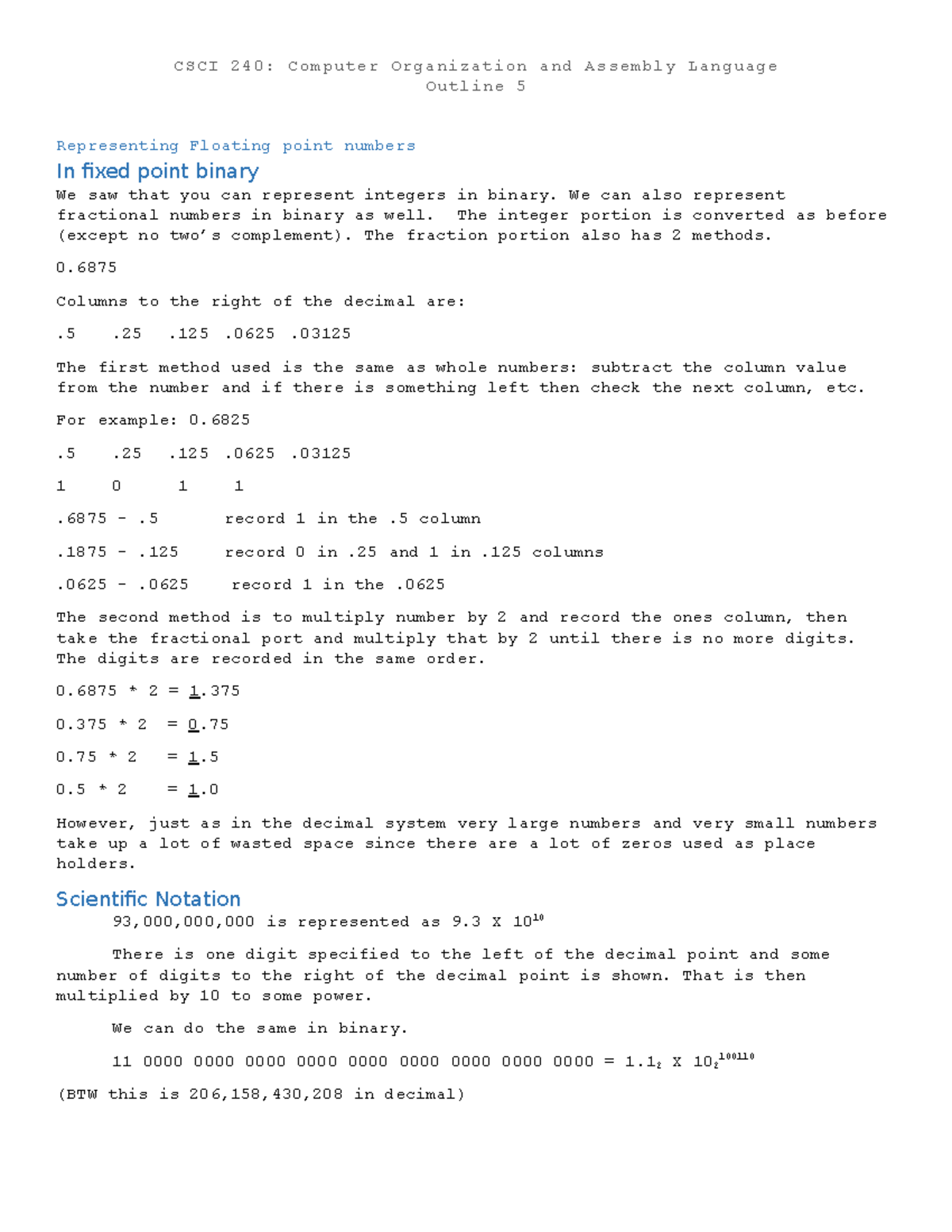 cs-240-outline-05-floating-point-representation-csci-240-computer