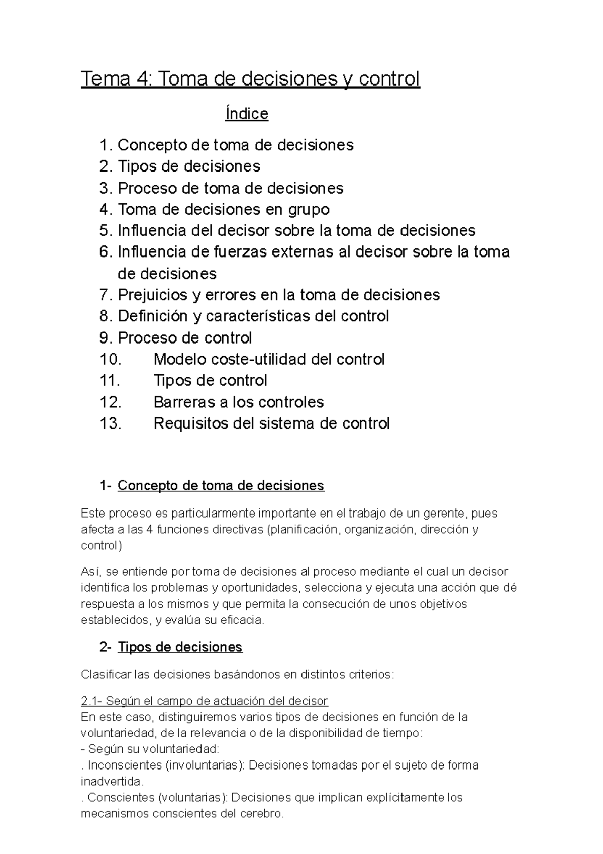 Tema 4- toma de decisiones y control - Tema 4: Toma de decisiones y ...