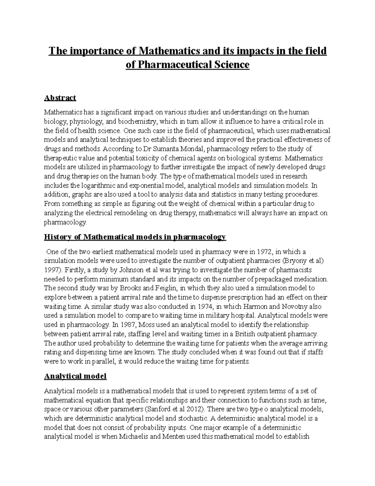 The importance of Mathematics and its impacts in the field of Pharmaceutical Science The Studocu