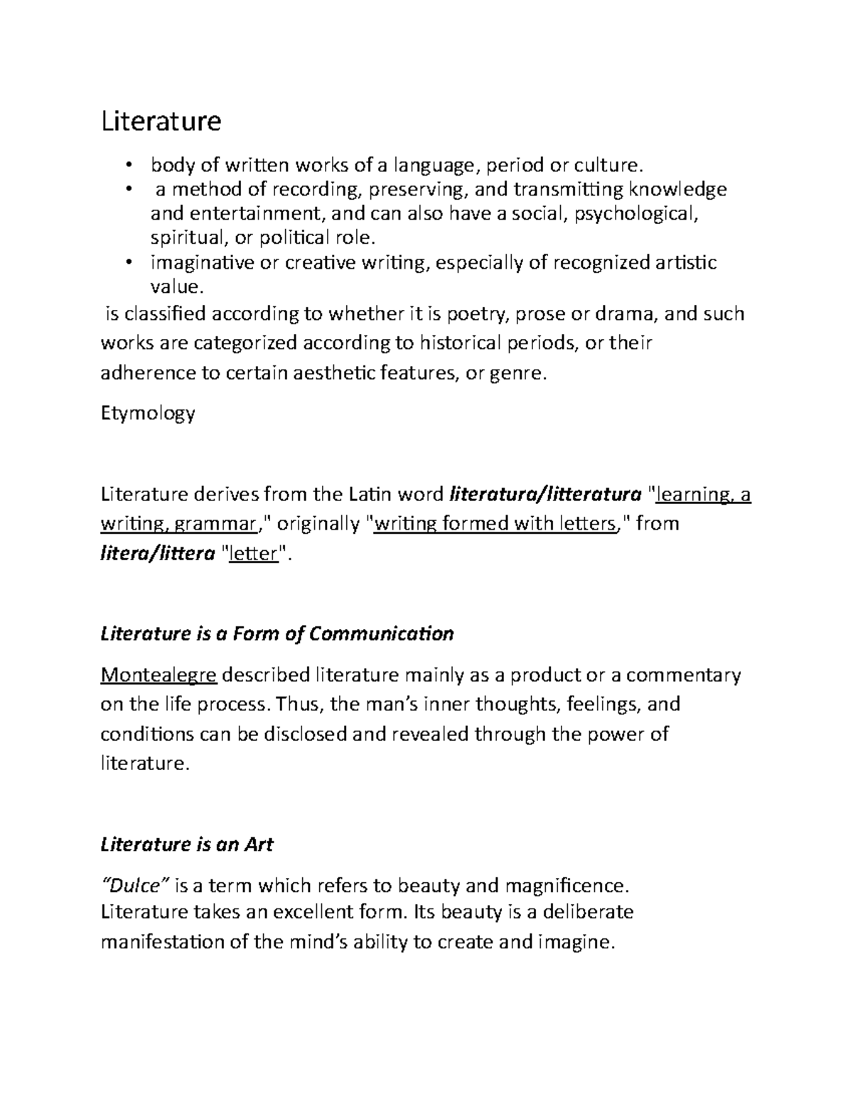 World LIT200 - Literature • body of written works of a language, period ...