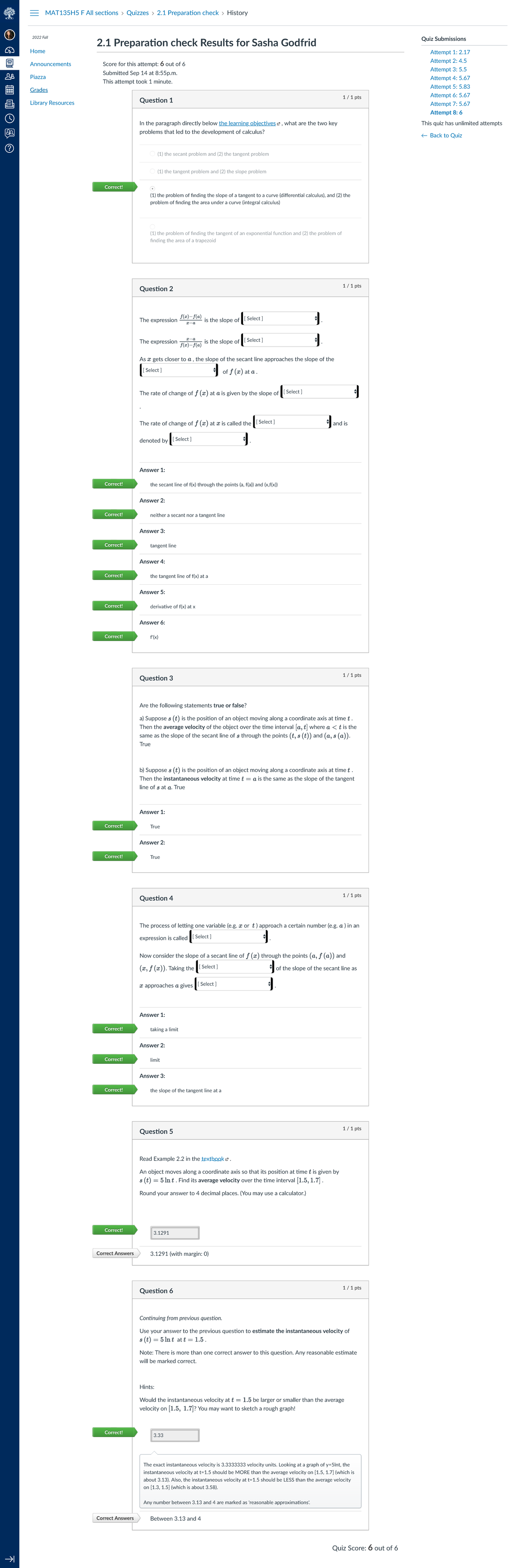 2.1 Preparation check - MAT135H5 F All secons Quizzes 2 Preparaon check ...