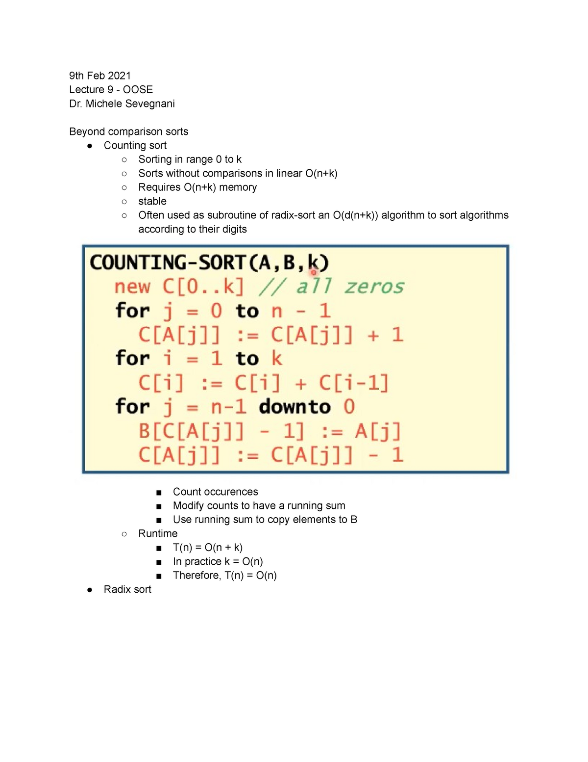 Algorithms And Data Structures Lecture 9 - 9th Feb 2021 - 9th Feb 2021 ...