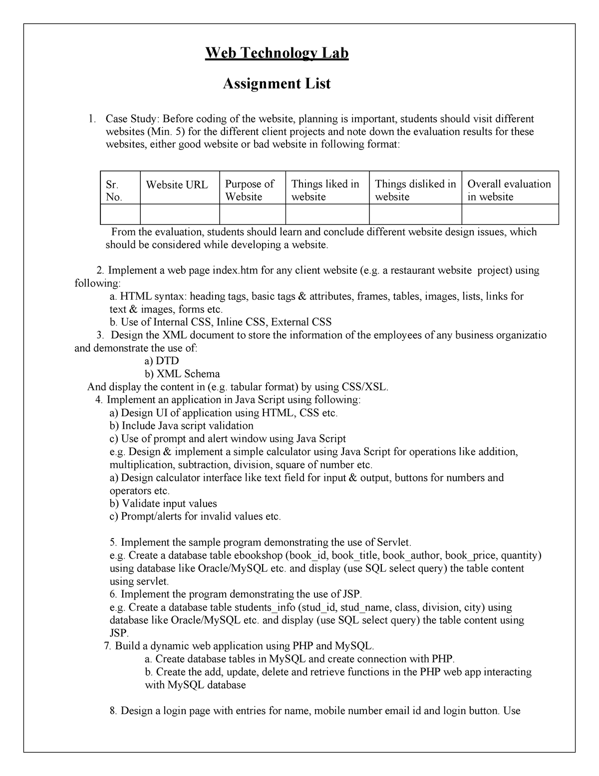 web technology assignment topics