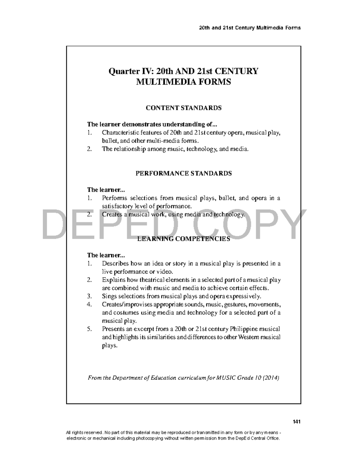 Music-Grade-10-LM-Qtr-4 - DEPED COPY 141 20th and 21st Century ...