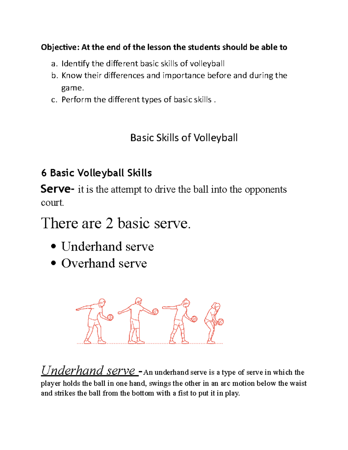 Lesson 2 vb Volleyball Lecture Objective At the end of the lesson