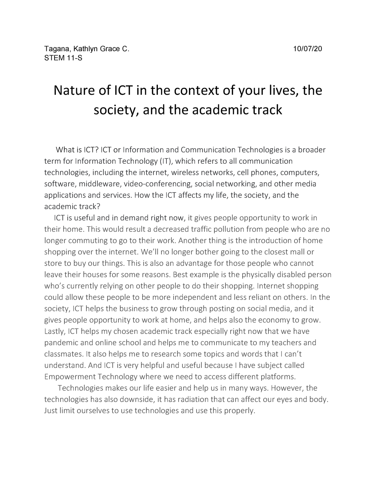 essay title about ict