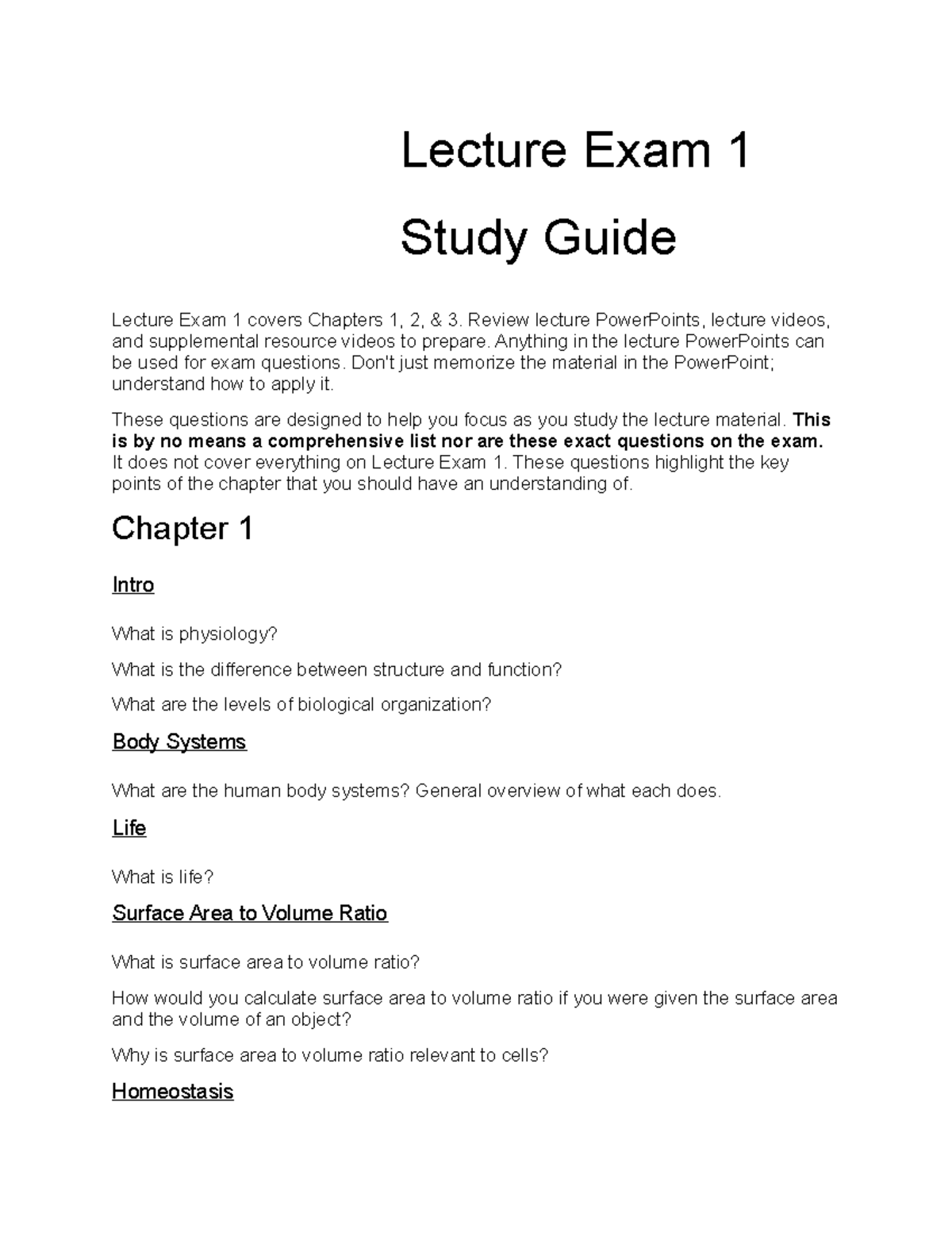 Exam 1 Study Guide - Great For Practice - Lecture Exam 1 Study Guide ...