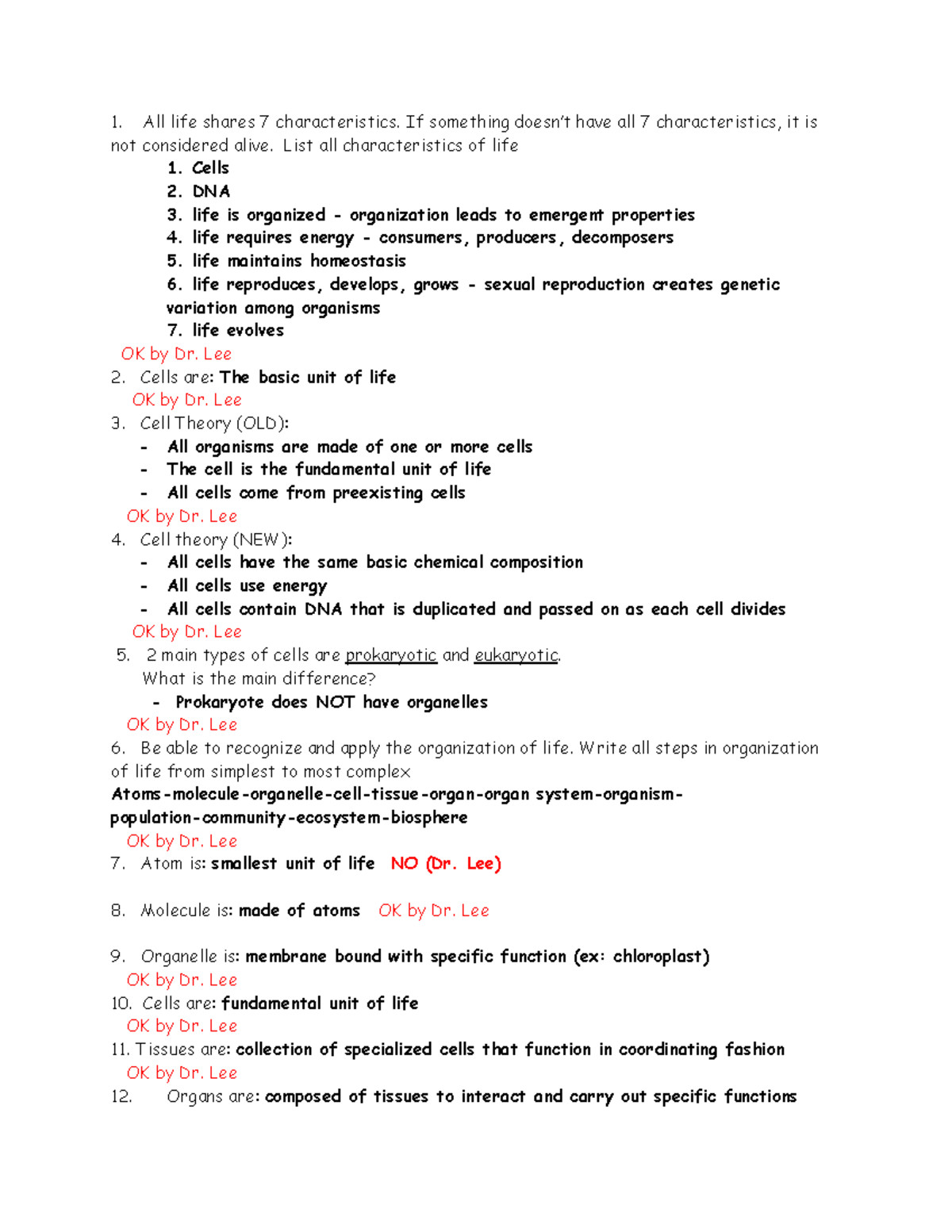 Chapter 1 Review - Lecture Notes 1 - 1. All Life Shares 7 ...