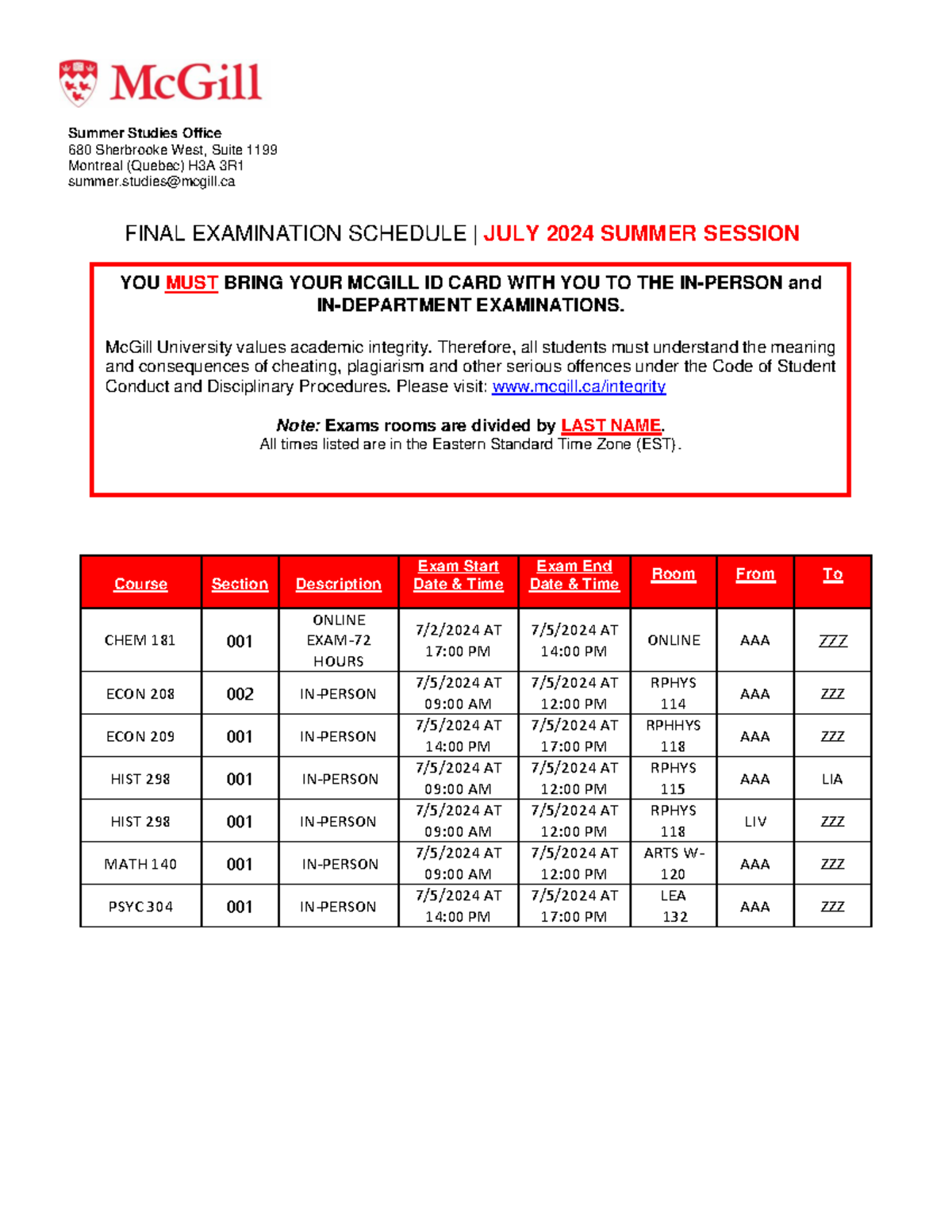 Final examination schedule 2024 - july session v06-13-2024 - Summer ...