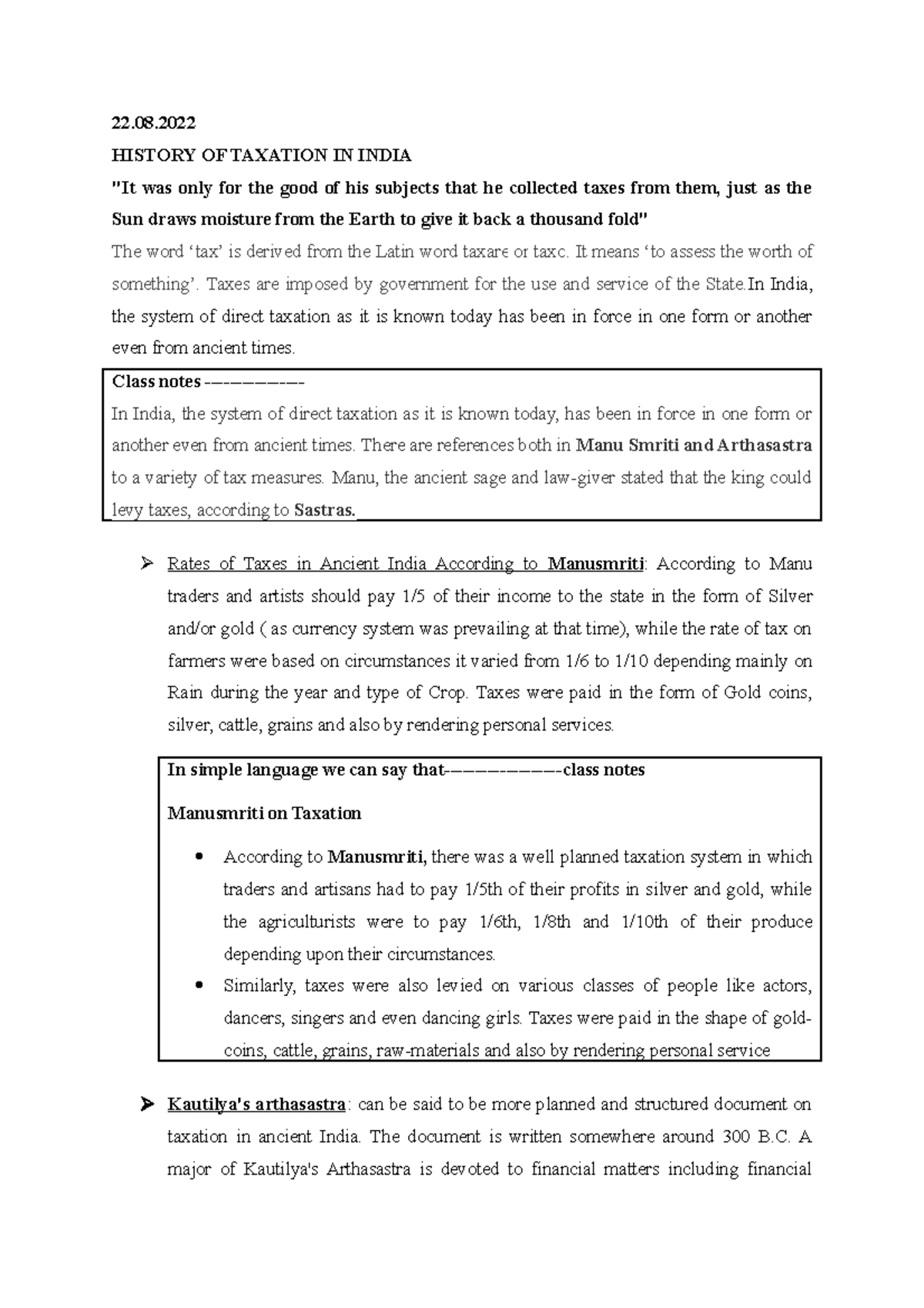 History OF Taxation IN India manvikaur 22. HISTORY OF TAXATION IN