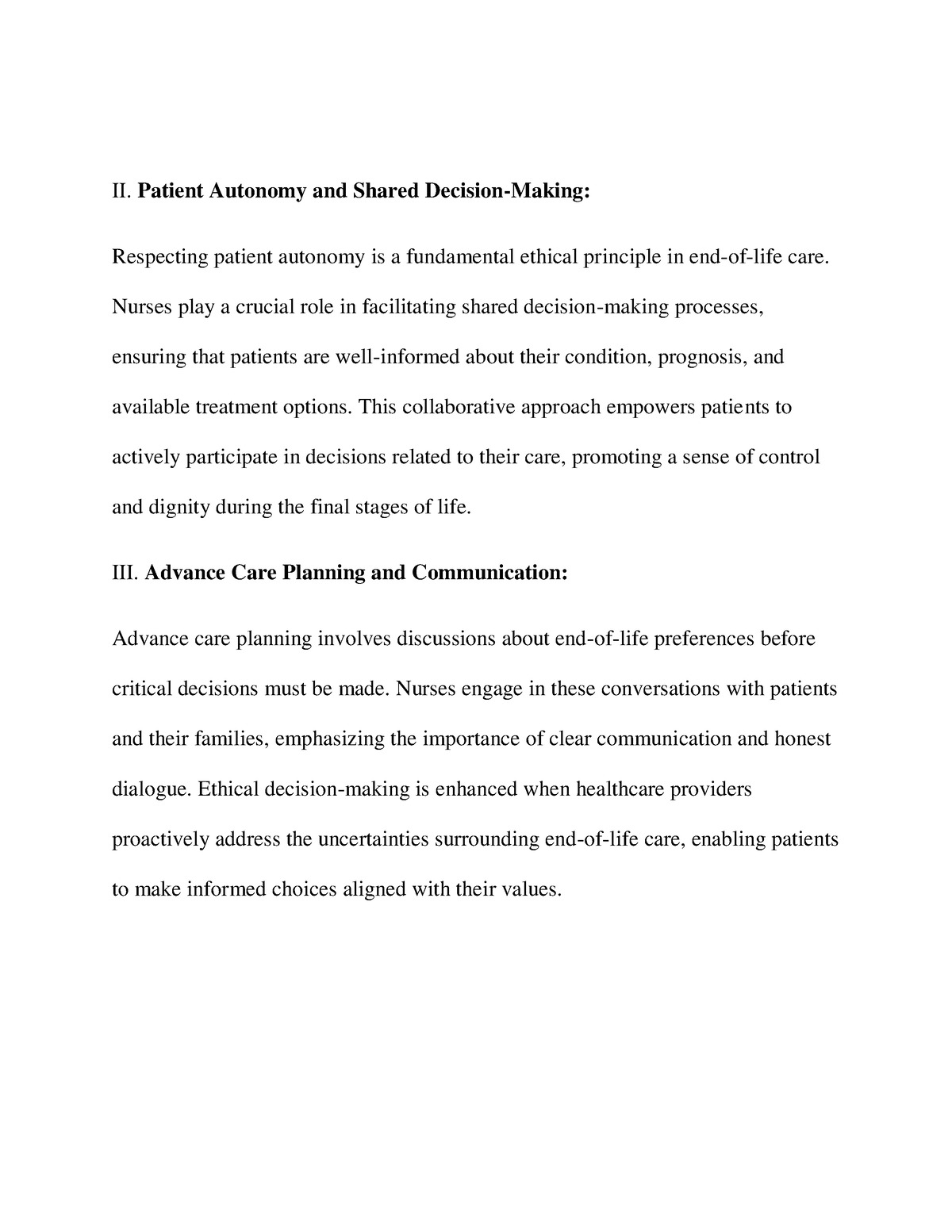 End-of-Life Care And Ethical Decision-Making-2 - II. Patient Autonomy ...