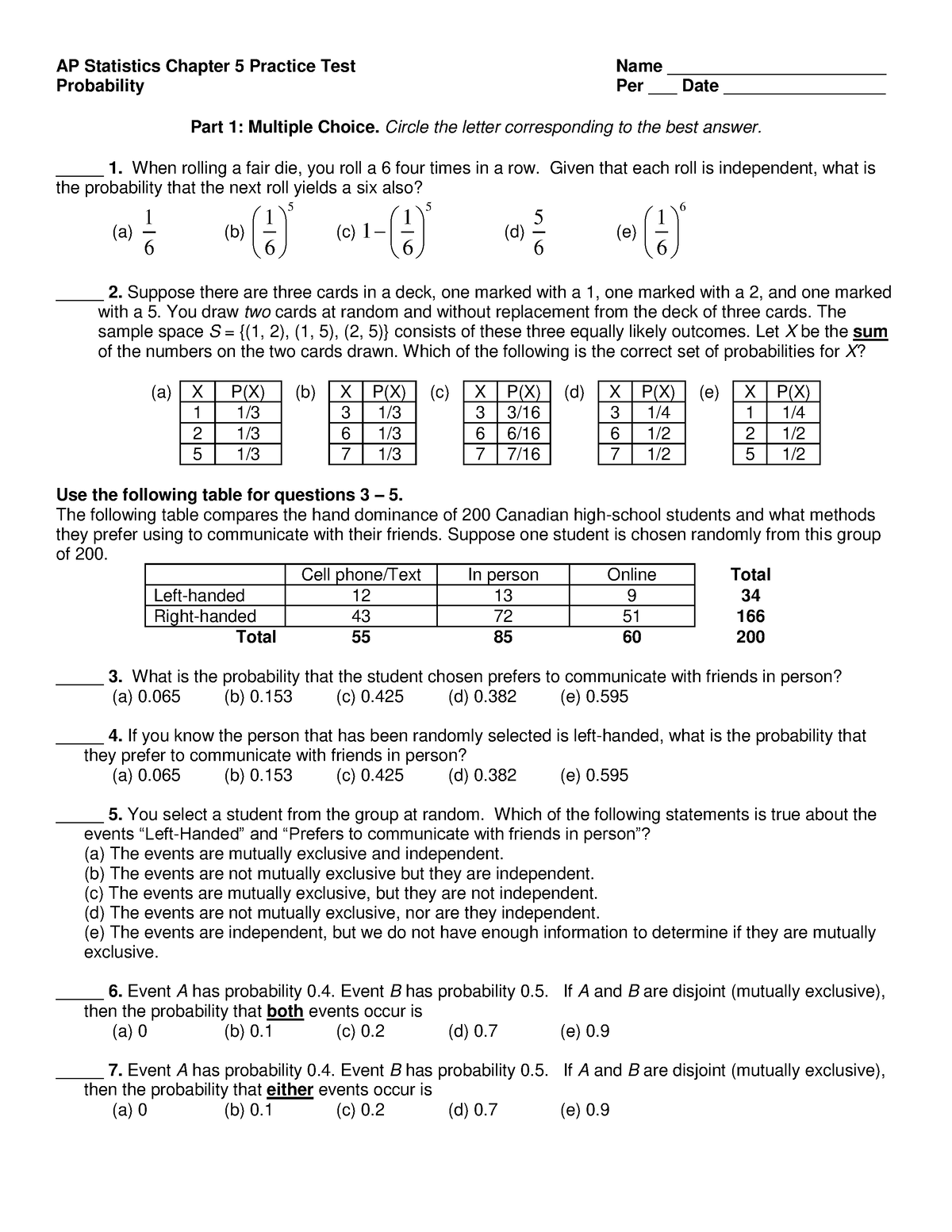 ap statistics chapter 5 homework answers