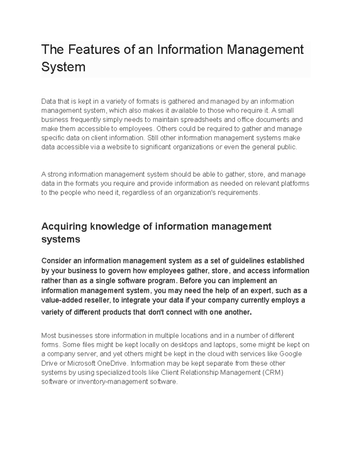 The Features of an Information Management System - The Features of an ...