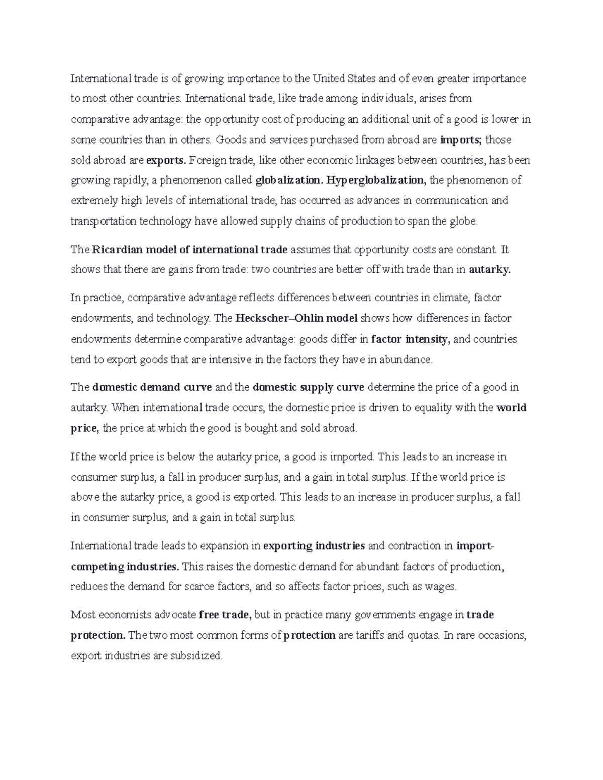 Microecon Chapter 8 - International trade is of growing importance to ...