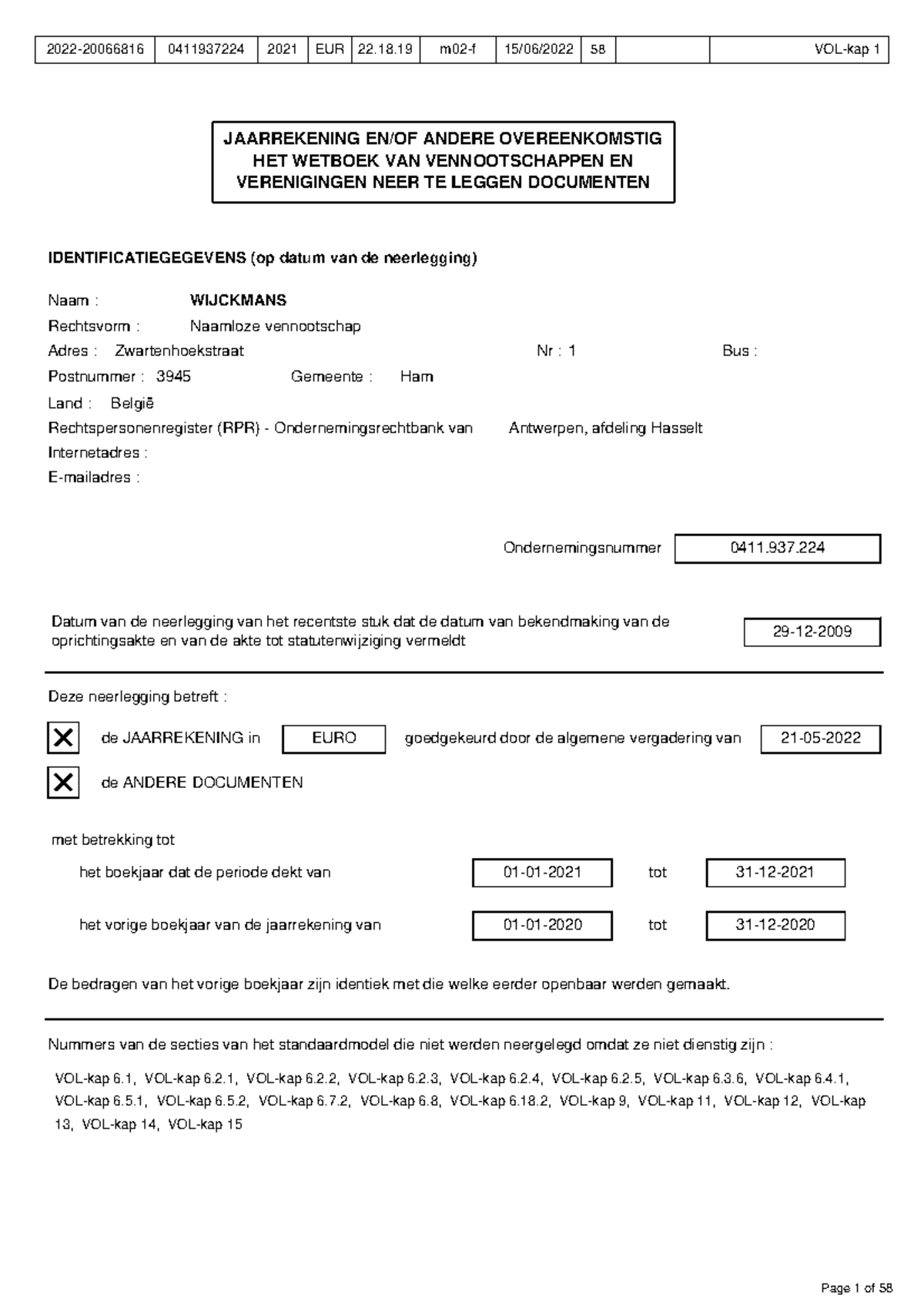 Wijckmans2021 JAARREKENING EN/OF ANDERE OVEREENKOMSTIG HET WETBOEK